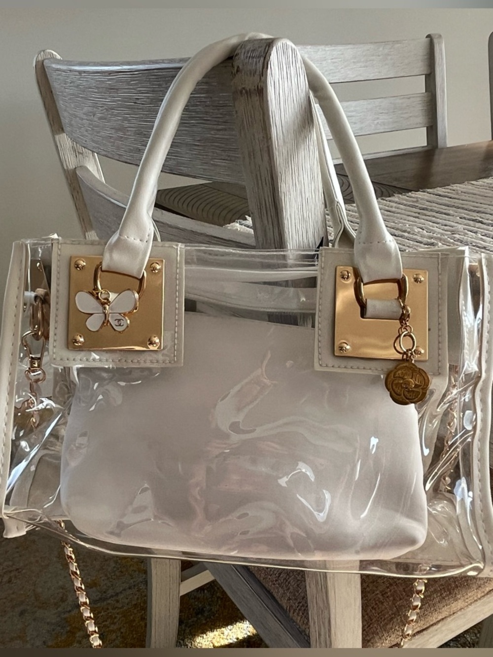 Custom Upcycled Chanel Beauté Clear Bag - Authentic Charms, Ribbon & Makeup Bag - Picture 4 of 16